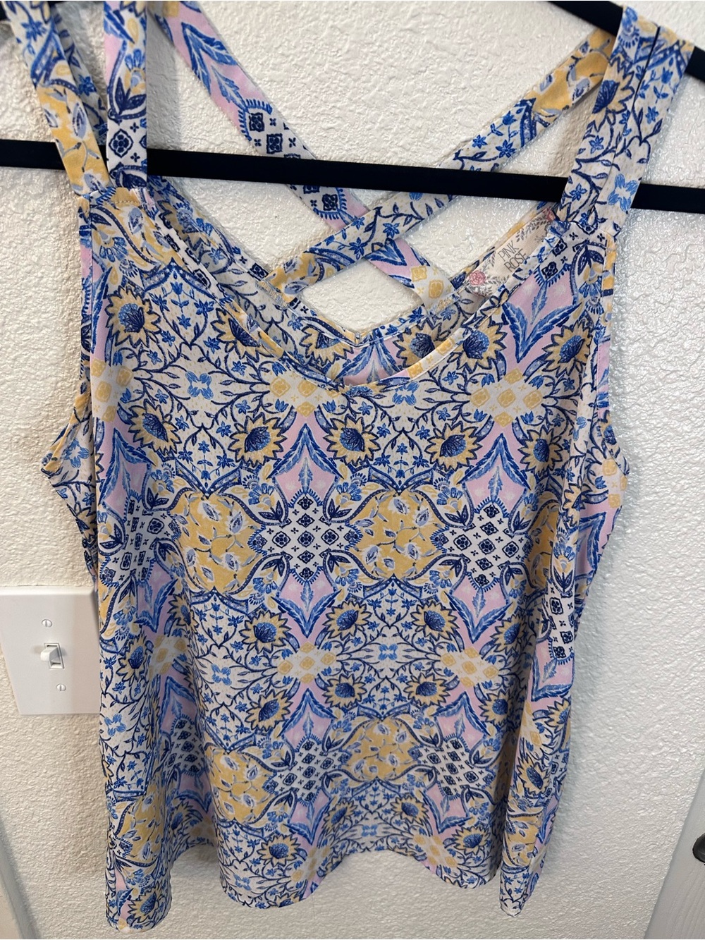 Pink Rose Floral Crisscross-Back Camisole - Blue, Yellow & Pink